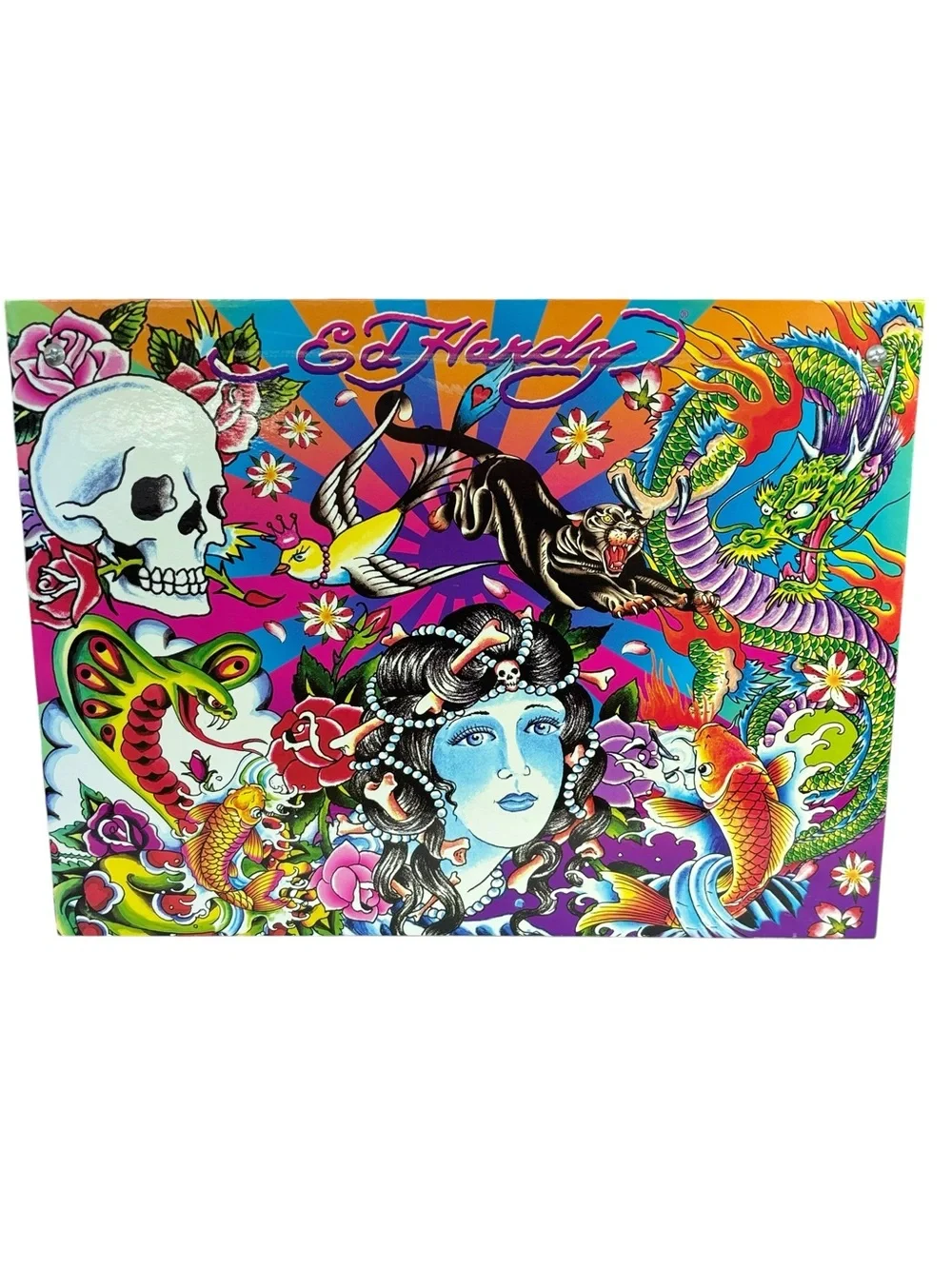 Ed Hardy x Lisa Frank Hanging File Box Skull Dragon Geisha Koi Organizer Rare